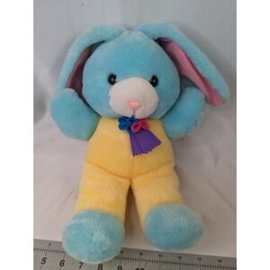 Bunny Rabbit Plush Blue Yellow 13 Inch Dan Dee Imports 1988 Stuffed Animal Toy